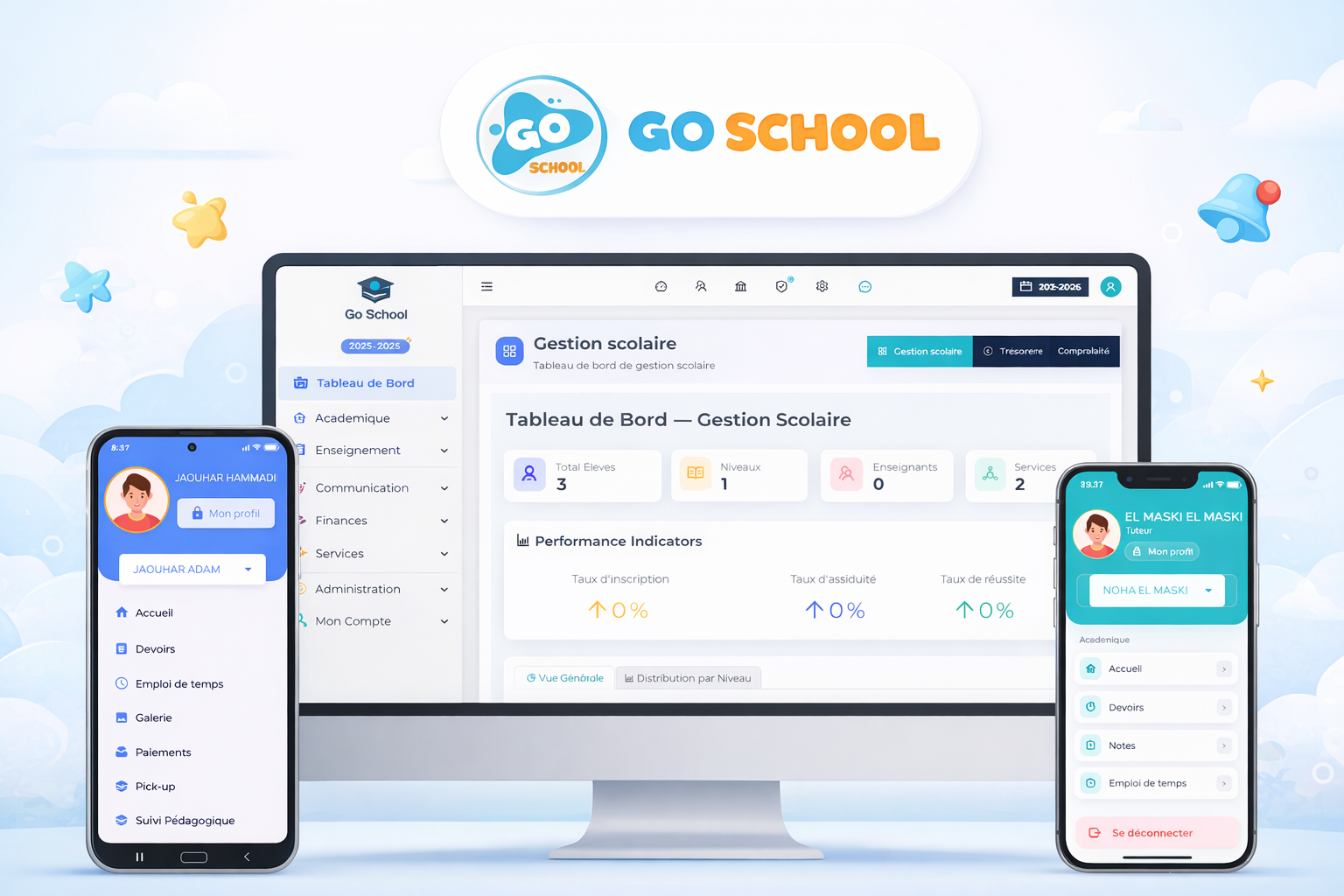 Aperçu GoSchool web et mobile